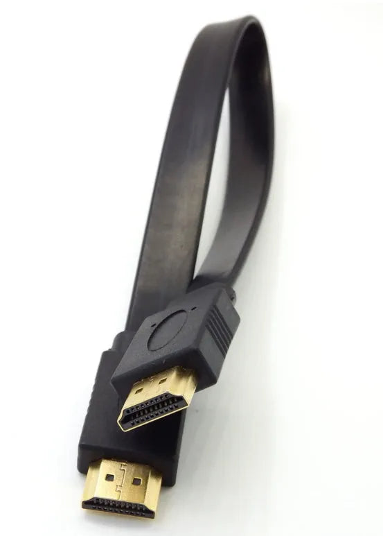 Flat HDMI cable version 1.4 with copper wiring showing connector detail