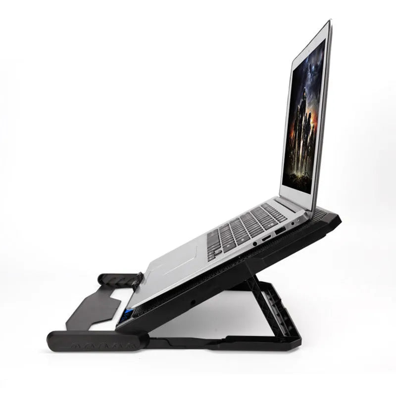 Black metal mesh laptop cooling board with LCD display and six speed controls for notebooks