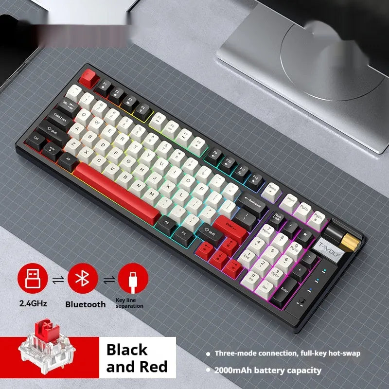 Bluetooth mechanical keyboard with USB receiver and charging cable for desktop computers