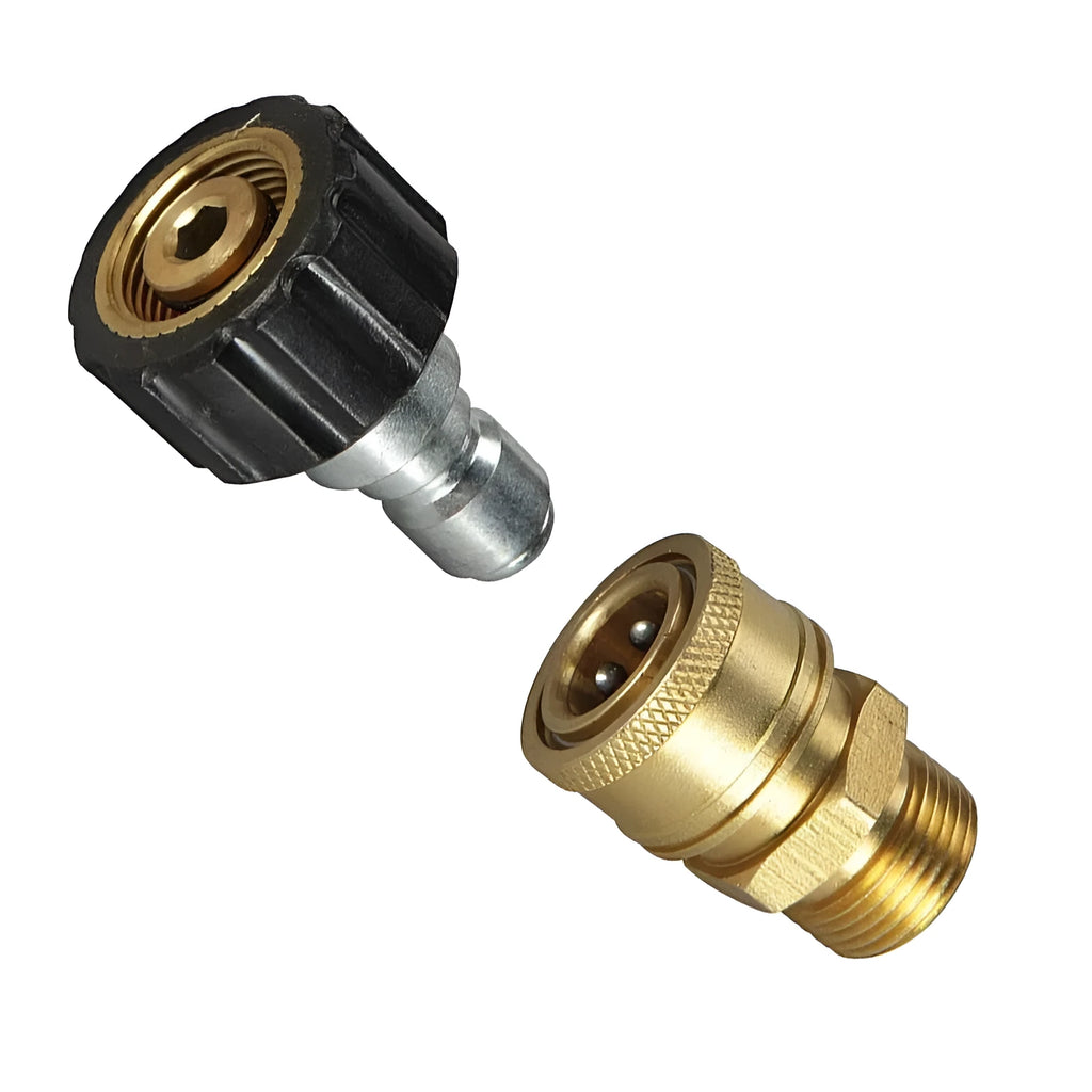 High pressure car wash water gun quick connector adapter kit in black and copper, with M22 and 3/8 inch fittings