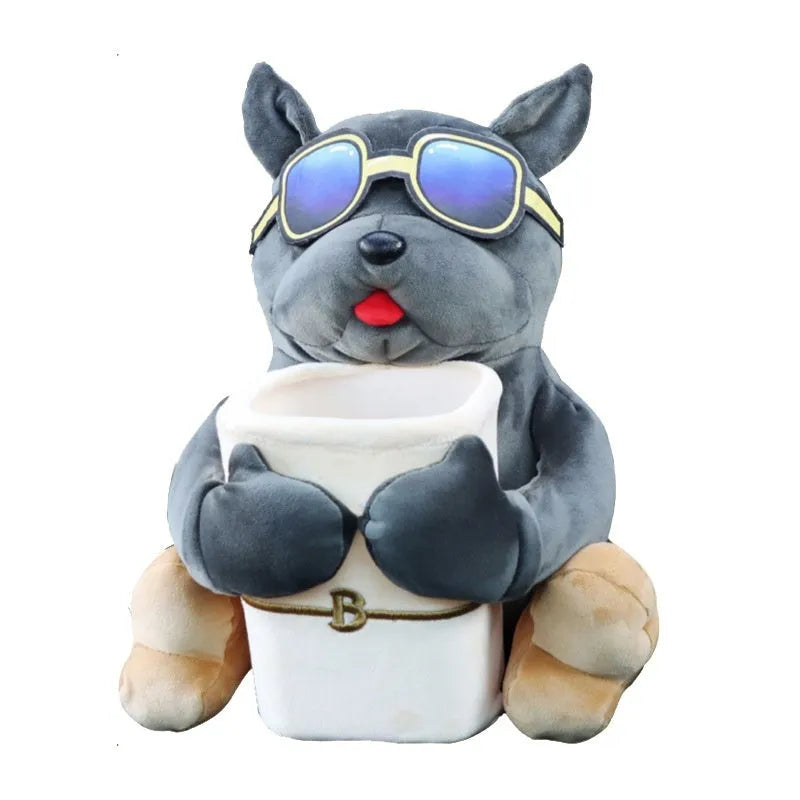Plush car tissue box with creative dog design hanging on flip armrest box, 27x33cm