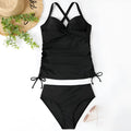 Women's black and leopard print separated bikini set with high-waist briefs.