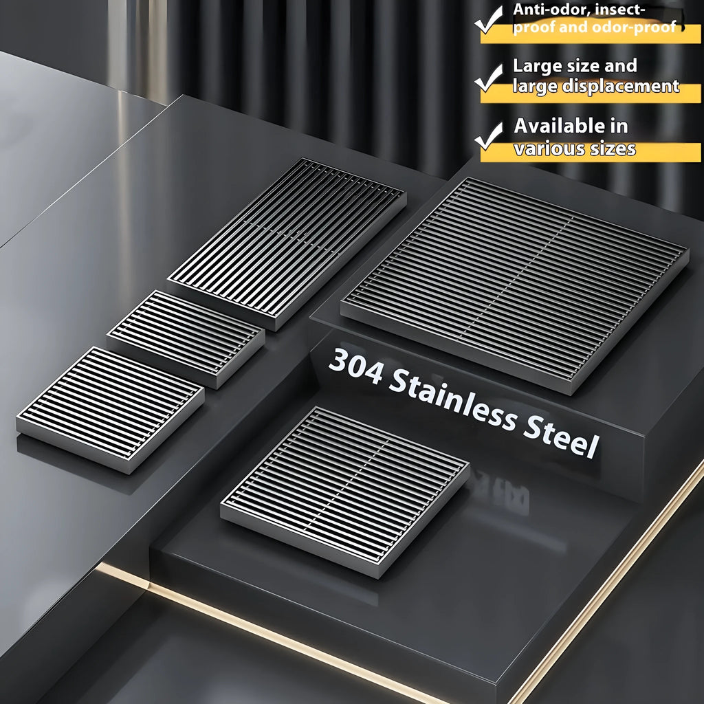 304 stainless steel courtyard floor drain with gun grey finish and 15x15cm square grille