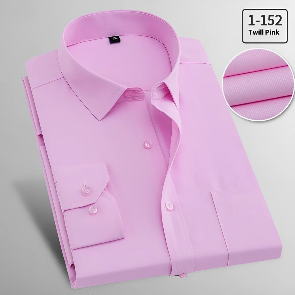Men's long sleeved flax linen business shirt in pink diagonal pattern or solid red