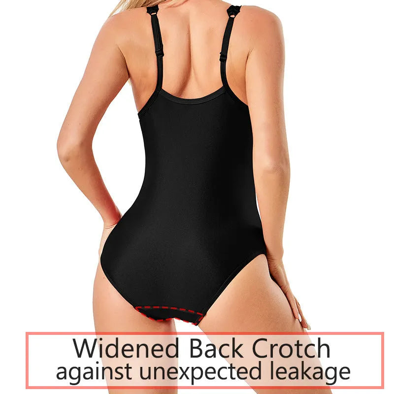 Solid black women's swimsuit briefs made from polyester and nylon for swimming and wading sports