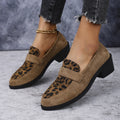 Leopard print suede slip-on shoes with pointed toe and chunky rubber sole in brown