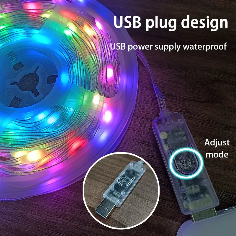 Long 10-metre multi-colour LED party light string with 100 lights coiled on a reel.