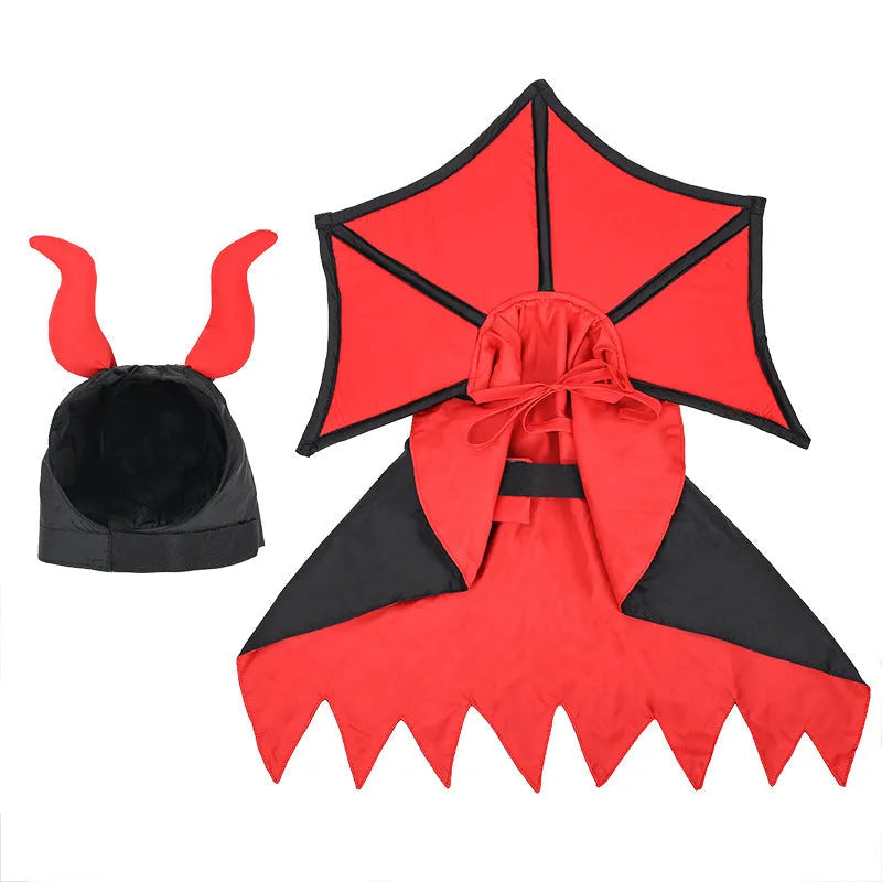 Black polyester vampire cloak and hat pet costume set for cats and small dogs