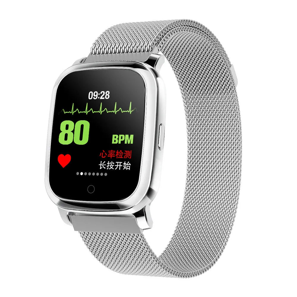 Black or silver smart pedometer watch with temperature measurement and 1.3-inch screen