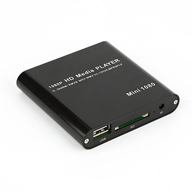 Blue or black Full HD 1080p media player with SD card slot, USB port and HDMI output