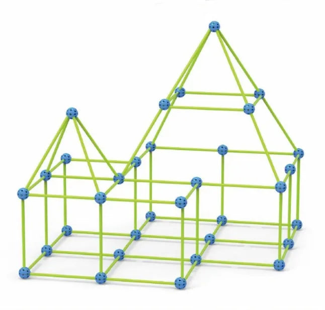Luminous plastic fort building kit for kids with connecting sticks, balls, and storage bag.