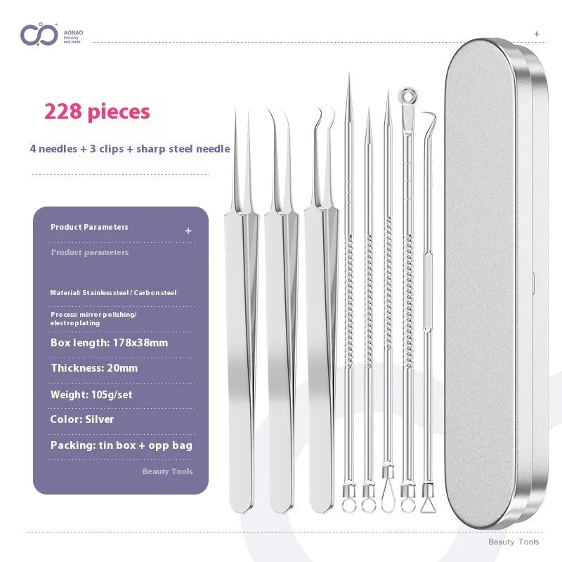 4-piece metal acne needle set with ultra fine pointed tips for precise skincare application