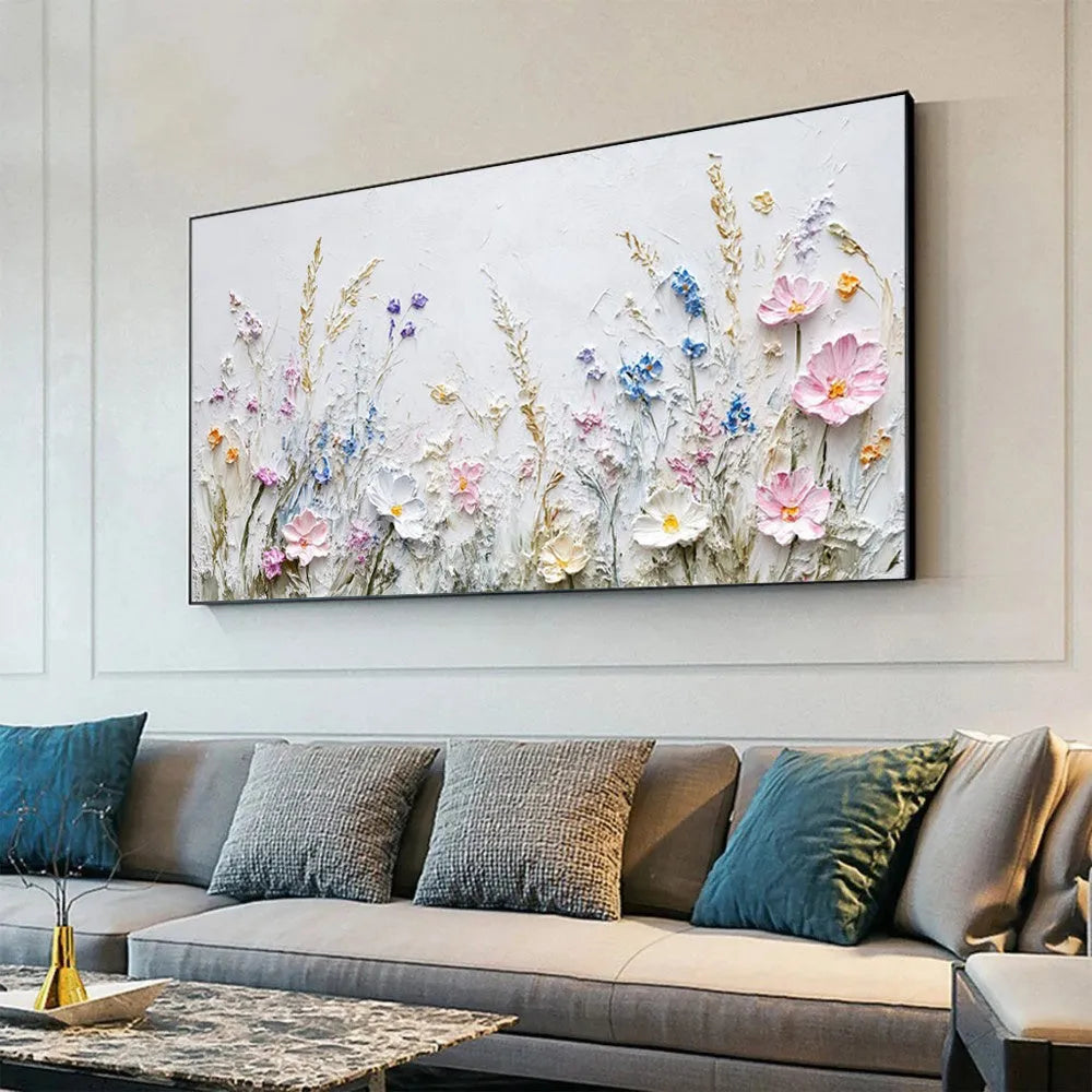 Handmade oil painting canvas with 3D palette knife flowers, rolled frameless unstretched wall art for home decor