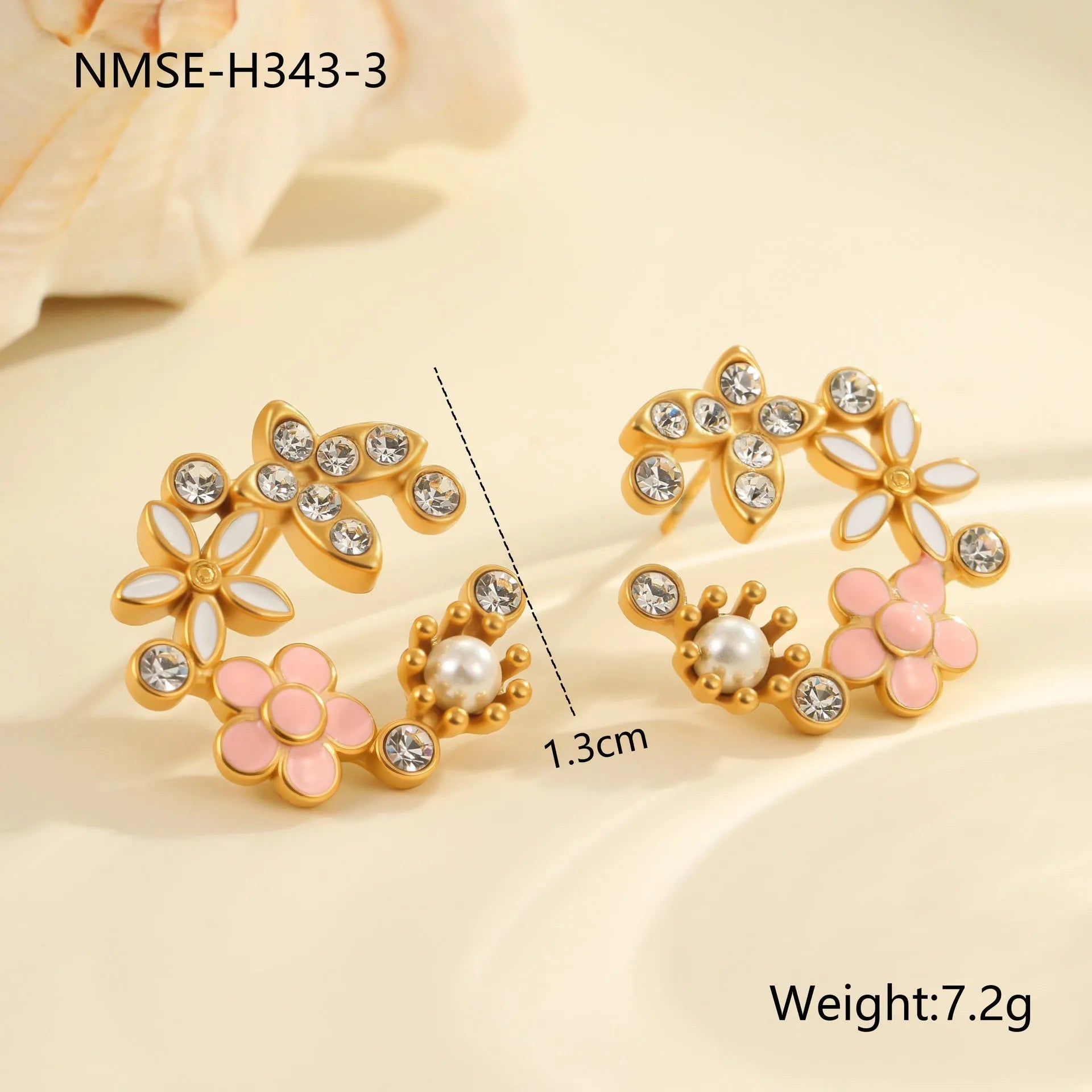 Colourful flower stud earrings with petal design on stainless steel