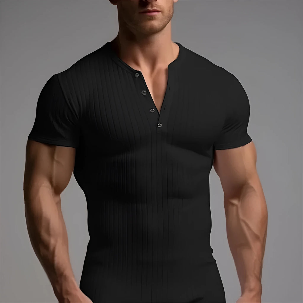 Slim-fit muscle sports t-shirt for men in solid colours including army green, black, khaki, navy blue, and white