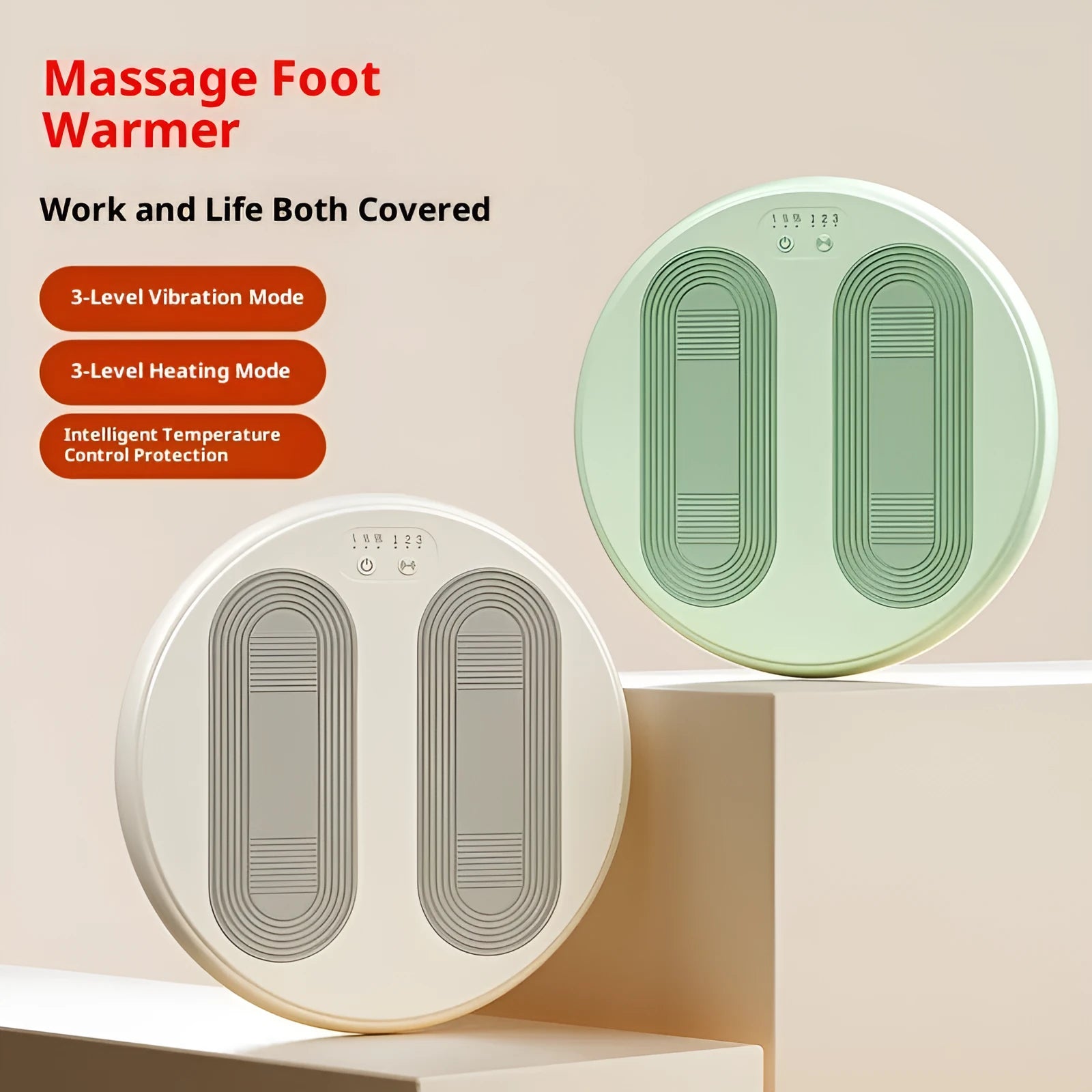 USB foot warmer massager heating pad in Beige Gray with mechanical control switch