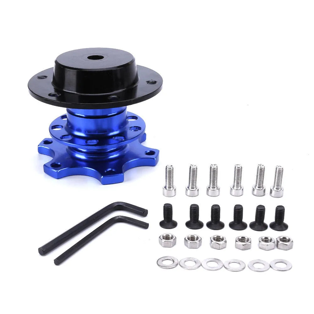 Car steering wheel quick release adapter device in black, red, blue, silver or gold for vehicle modification