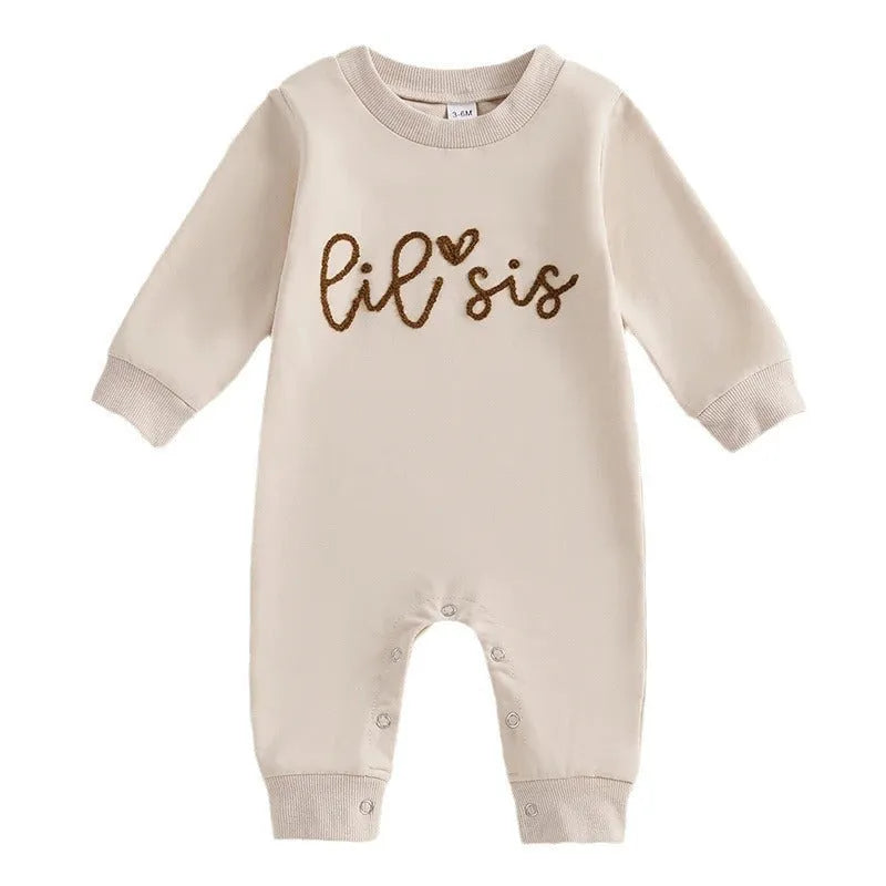 Apricot cotton baby jumpsuit with long sleeves and hide hooks closure for girls 0-18 months