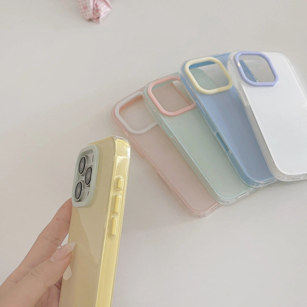 Transparent jelly solid colour TPU iPhone case in blue showing all-inclusive design