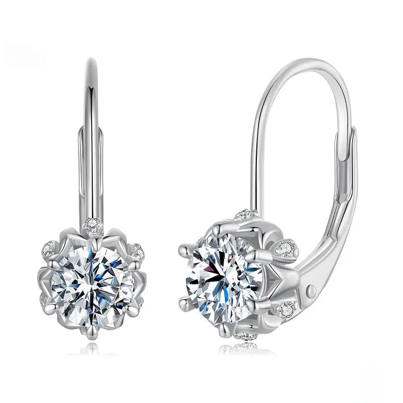 Sterling silver flower bud ear clip with moissanite stone and white gold plating