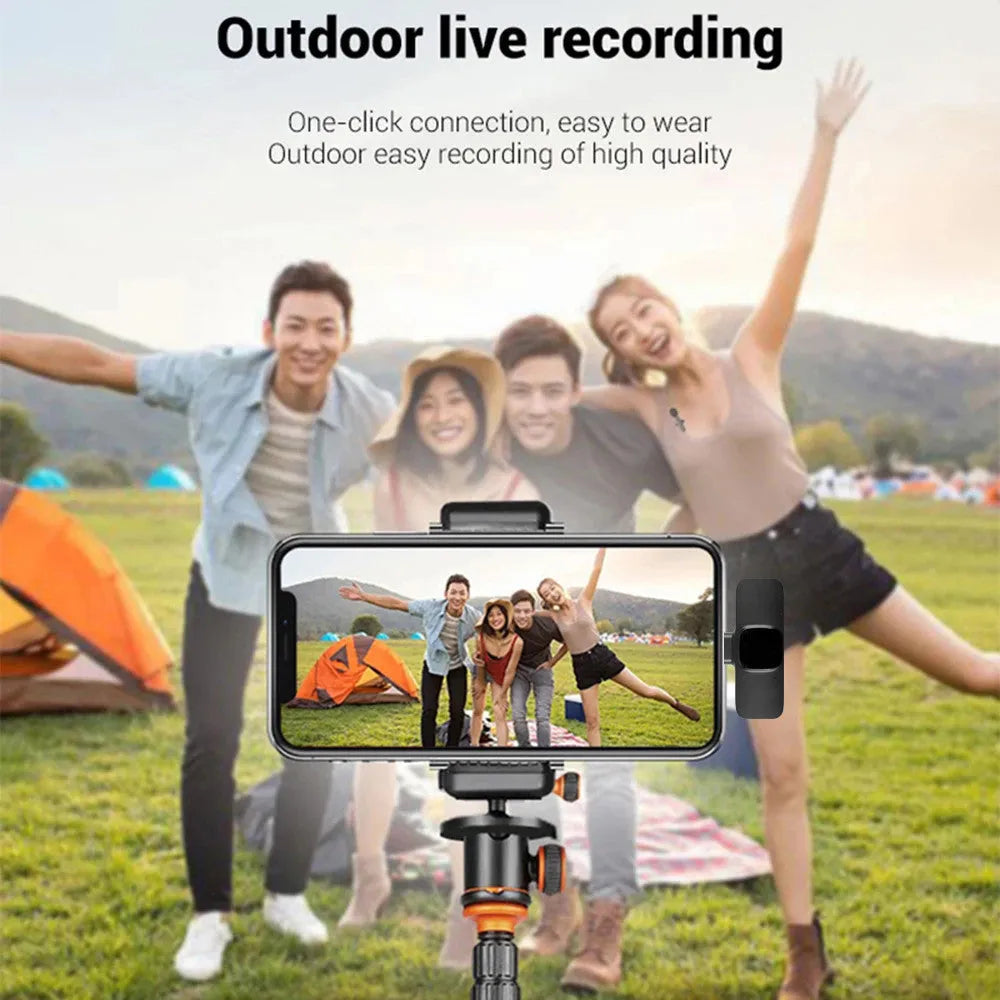 Wireless lavalier microphone and receiver set with 62x23x28mm mic, 45x27x7mm receiver, for iPhone Android recording