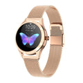 Women's smartwatch in black, rose gold, silver, or white with heart rate monitoring display