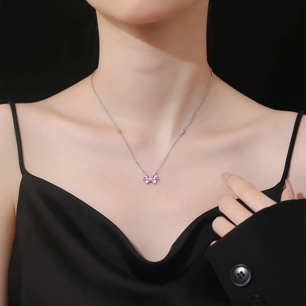 Geometric pink zircon necklace for women, copper electroplated pendant, 3g lightweight fashion jewellery
