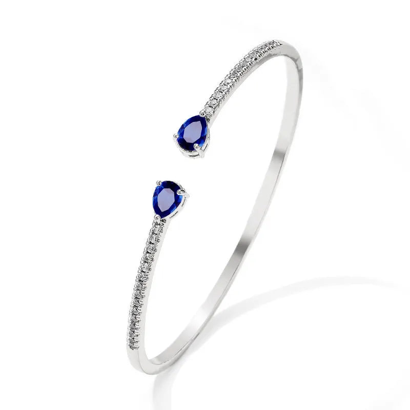 Copper personalised bracelet with inlaid zircon stones in white and blue colour options