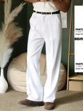 Solid colour high waist pants for women, white polyester full-length trousers regular fit
