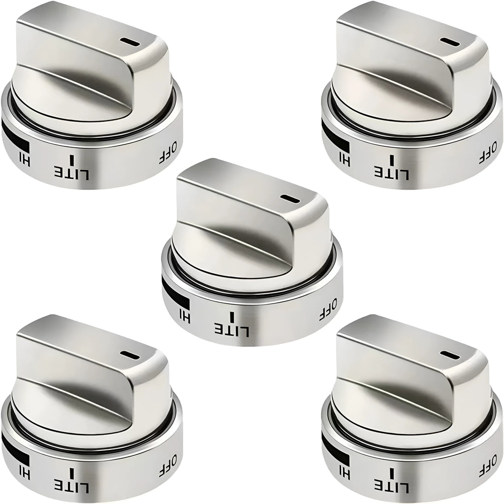 Silver metal oven stove knob assembly with 5.3cm circular diameter