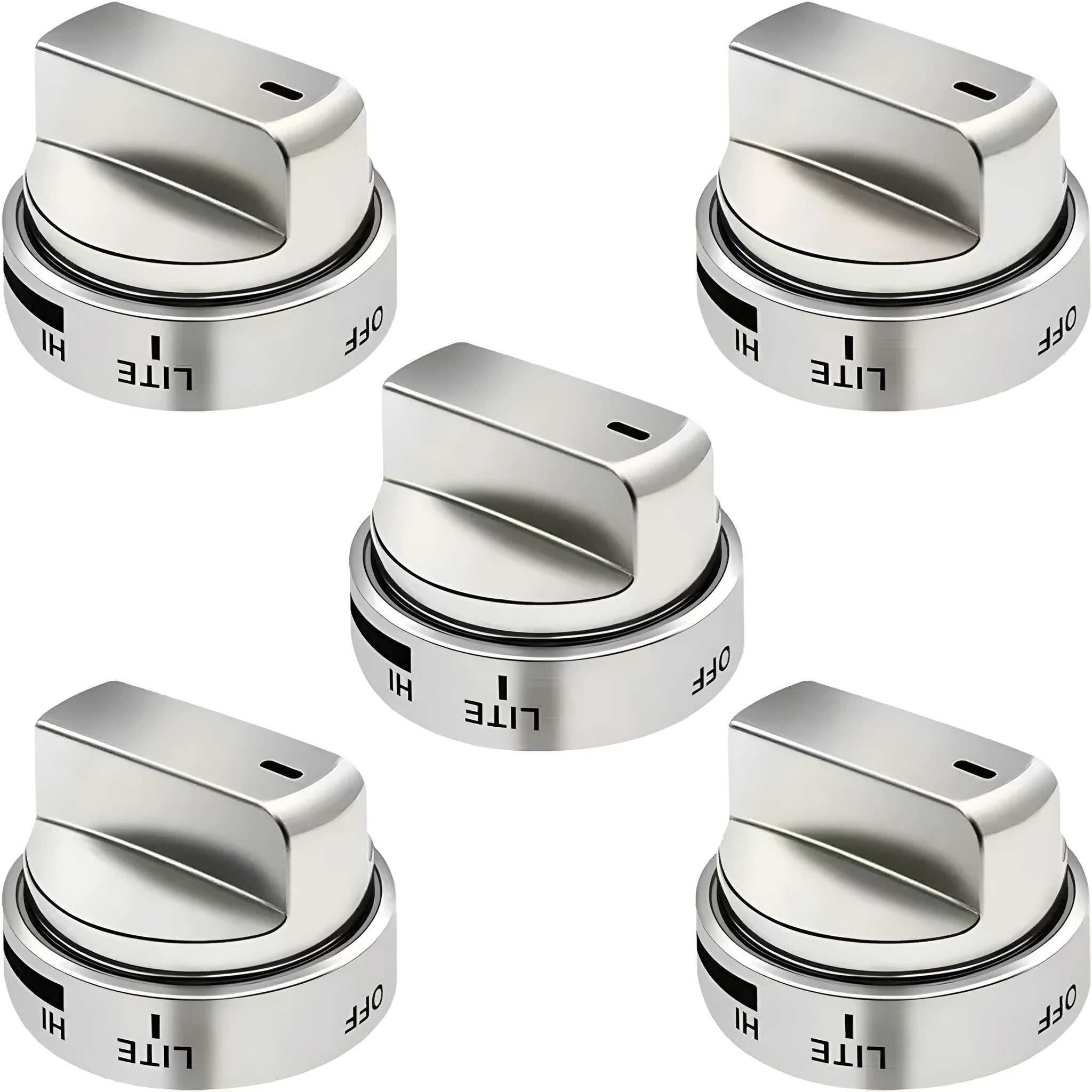 Silver metal oven stove knob assembly with 5.3cm circular diameter