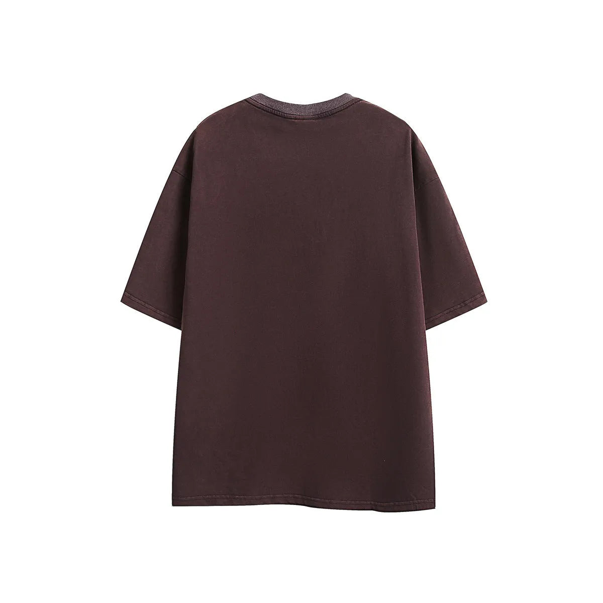 Retro loose fit short-sleeved t-shirt in black or purple with embroidered washed texture