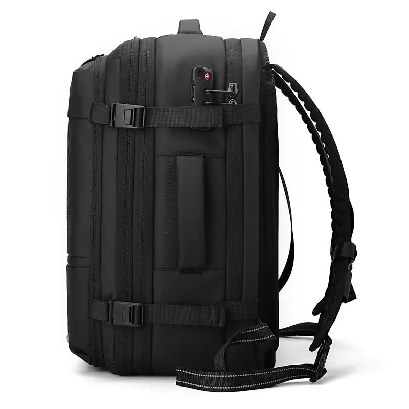 Men's business backpack with belt password lock, Oxford cloth, black airbag type, scalable 20-35L capacity