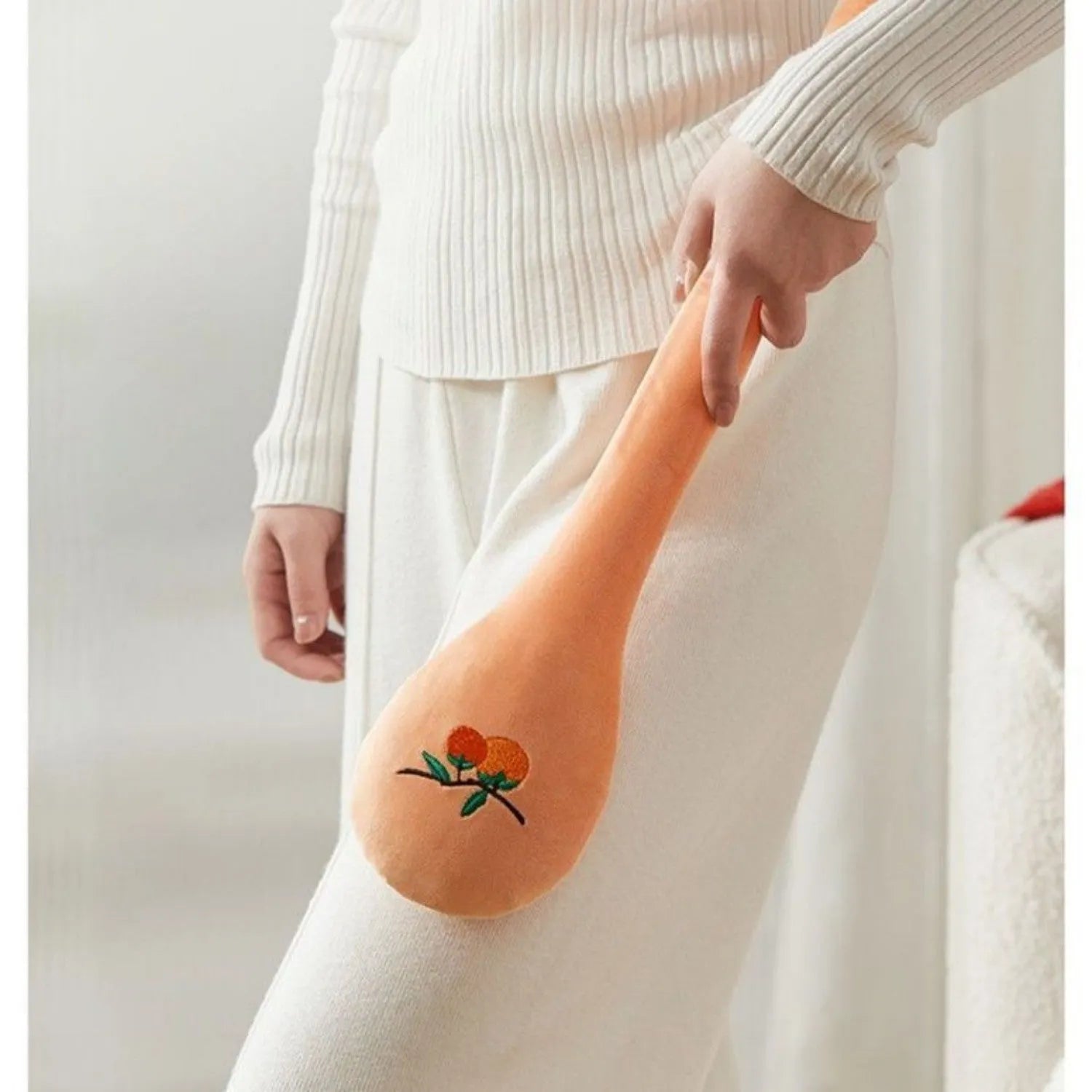 48 cm persimmon colour percussion massage stick with meridian flap design