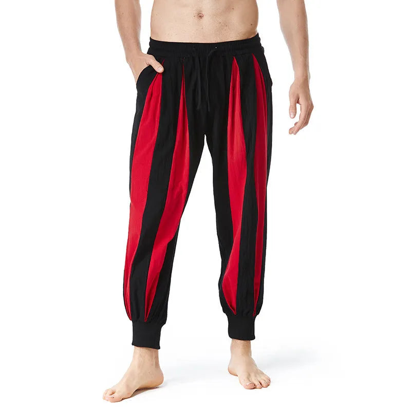 Men's straight leg casual trousers in red, khaki, yellow, or brown colours.