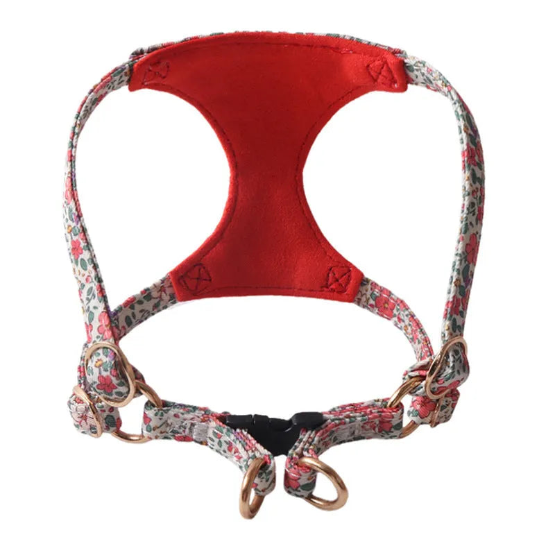 Floral pet harness suit with matching chest back piece and leash in multiple colour options