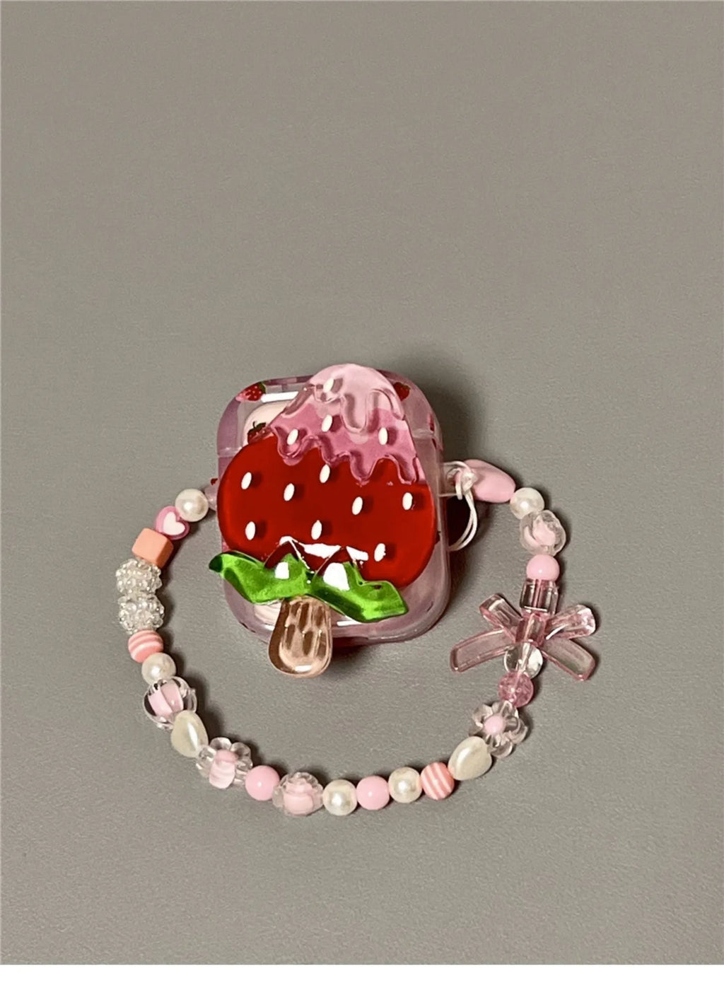 3D strawberry ice cream AirPods case for AirPods 1/2, 3rd Gen, Pro and Pro 2 with optional bracelet