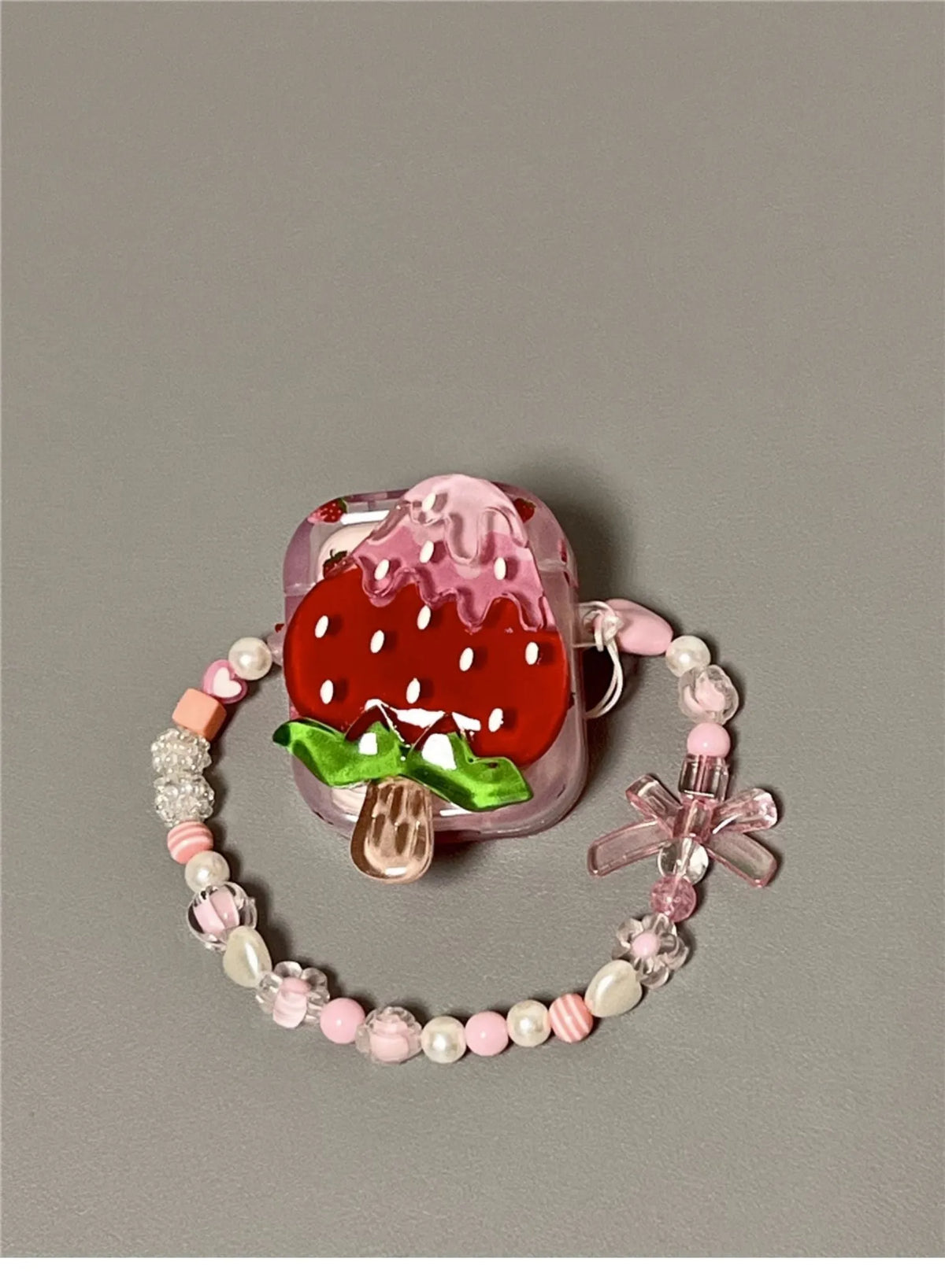 3D strawberry ice cream AirPods case for AirPods 1/2, 3rd Gen, Pro and Pro 2 with optional bracelet