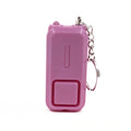 ZQ-202 personal safety alarm in five colour options showing compact 65mm x 30mm x 12mm dimensions