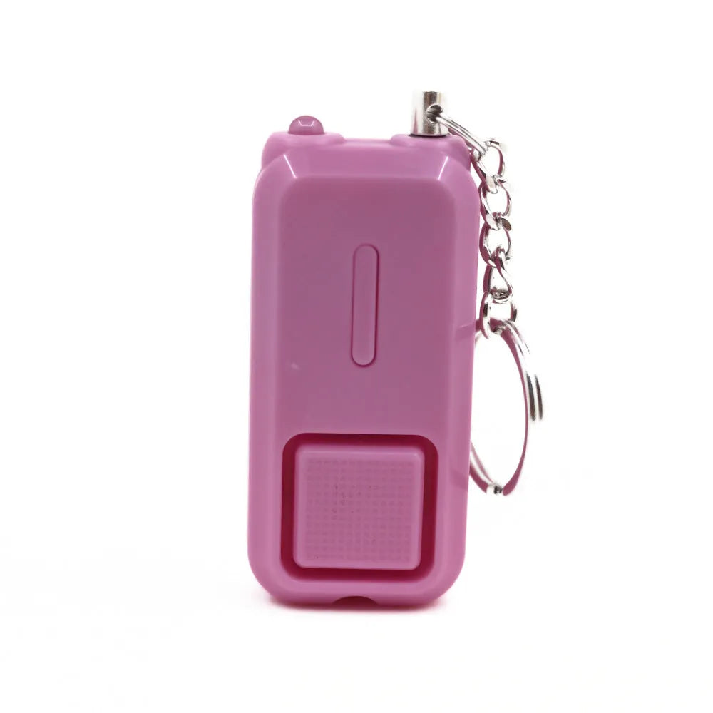 ZQ-202 personal safety alarm in five colour options showing compact 65mm x 30mm x 12mm dimensions