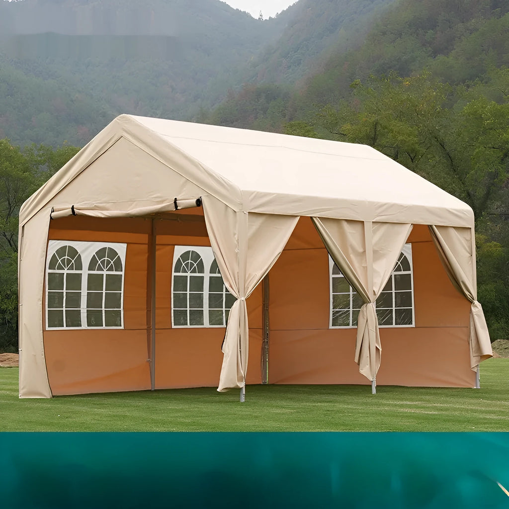 Portable 3x6m canopy sunshade with steel frame and PE ribbon four-side protection cloth for outdoor stall