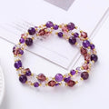 Handmade adjustable three-ring crystal bracelet for women in tourmaline, strawberry quartz or amethyst.