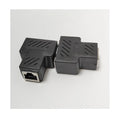 RJ45 network tee splitter adapter in multiple colours showing three-way connector design