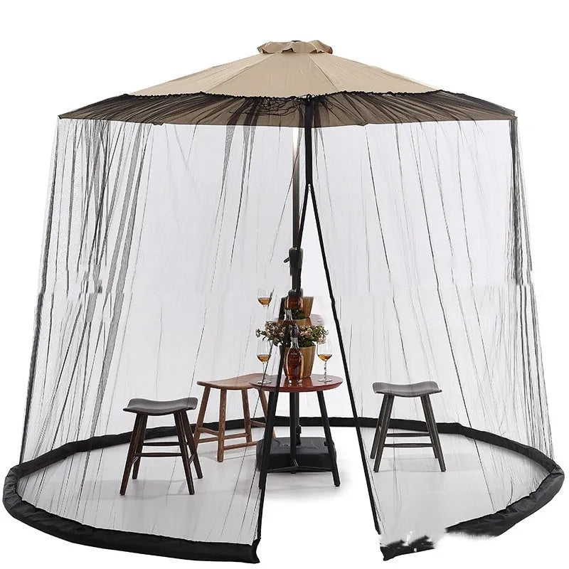 Outdoor mosquito umbrella tent providing portable insect protection with sunshade canopy