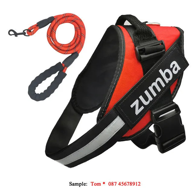 Reflective breathable adjustable dog harness and leash set in multiple colours with nylon chest strap and polyester leash
