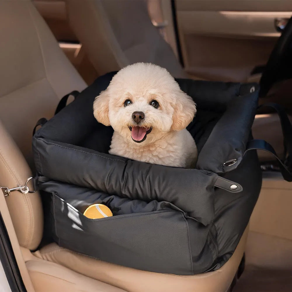 Green waterproof removable pet car nest for dogs on a grey car seat