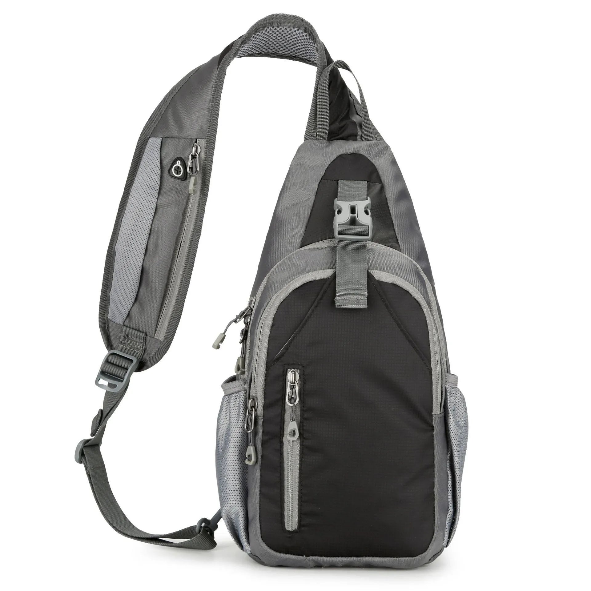 Nylon canvas crossbody chest bag in army green colour with contrast details for outdoor leisure use.