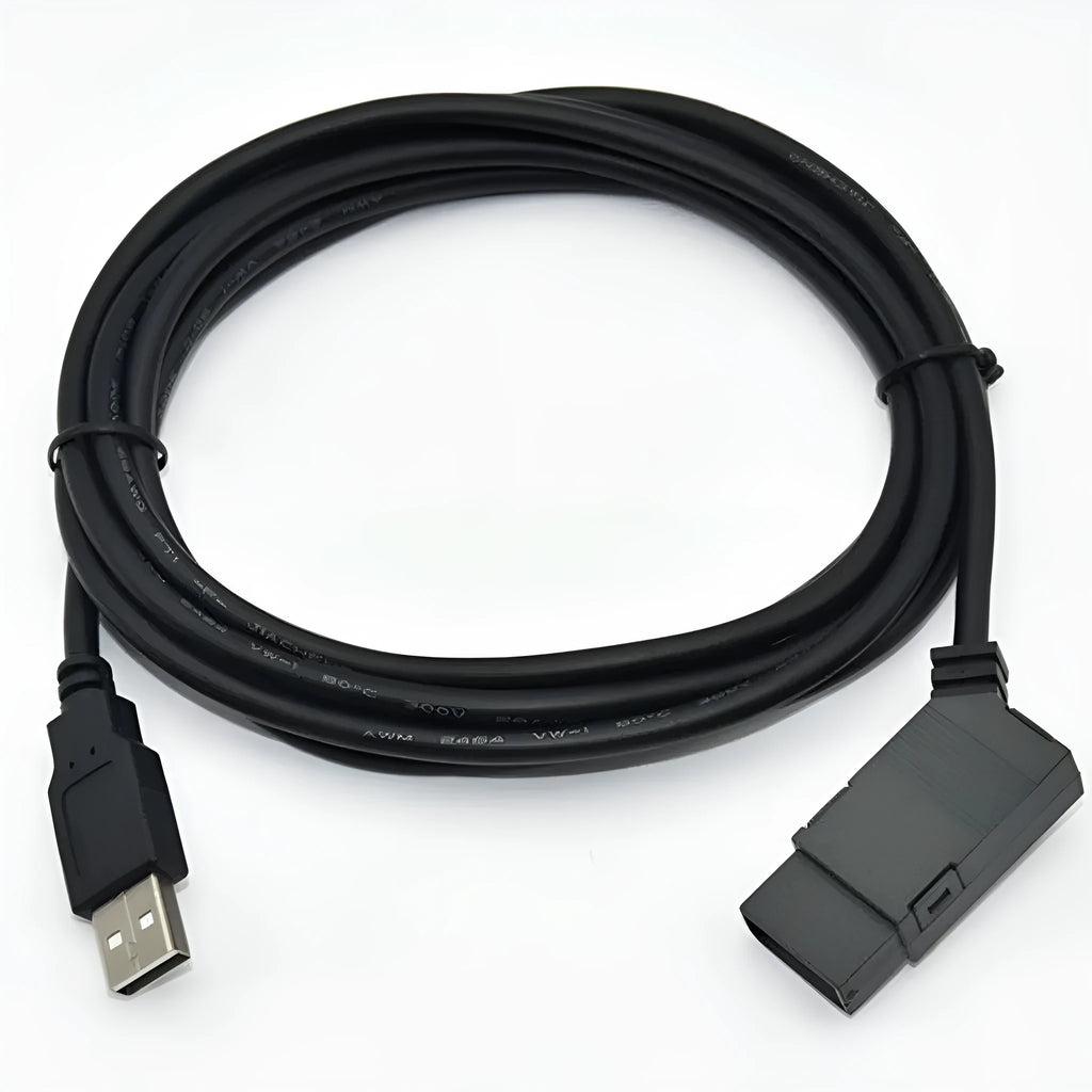 Siemens LOGO series PLC programming download cable with USB and 6-pin square connectors, 3 metres long