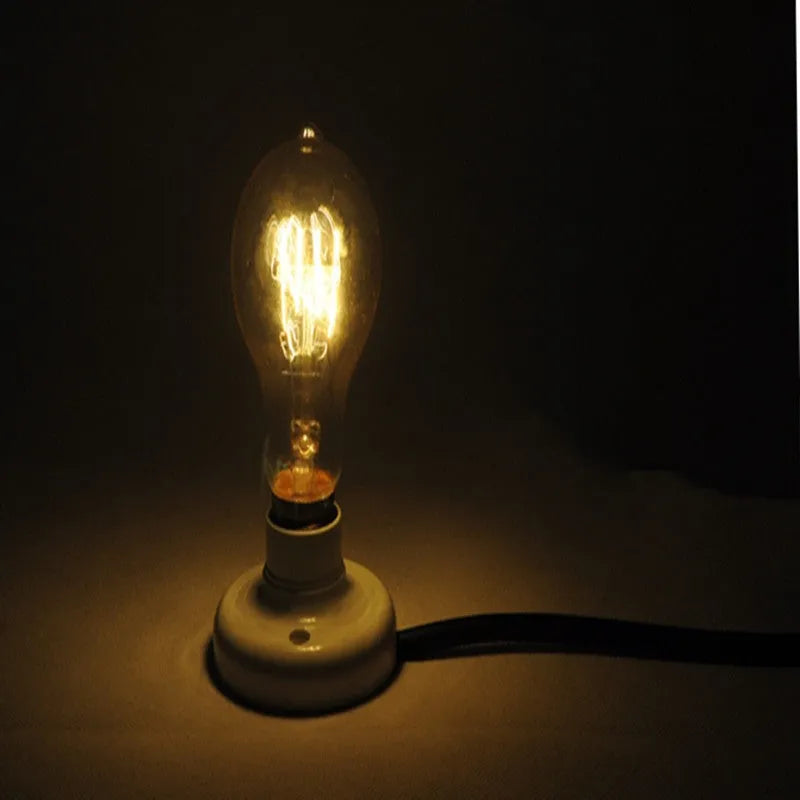 Retro ceramic table lamp with a wooden base and glass shade in American Country style.
