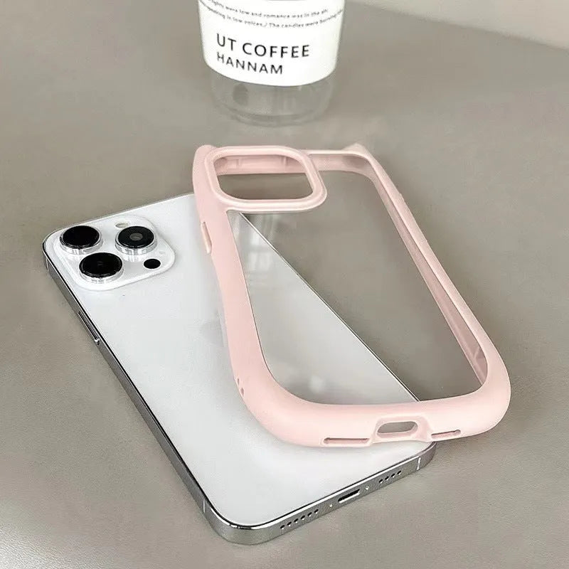 Pink PC cat ears phone case for iPhone showing shockproof design with heat dissipation